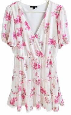 City Studio Pink Floral Surplice Dress XL Tiered Ruffle Puff Sleeve V Neck Y2K